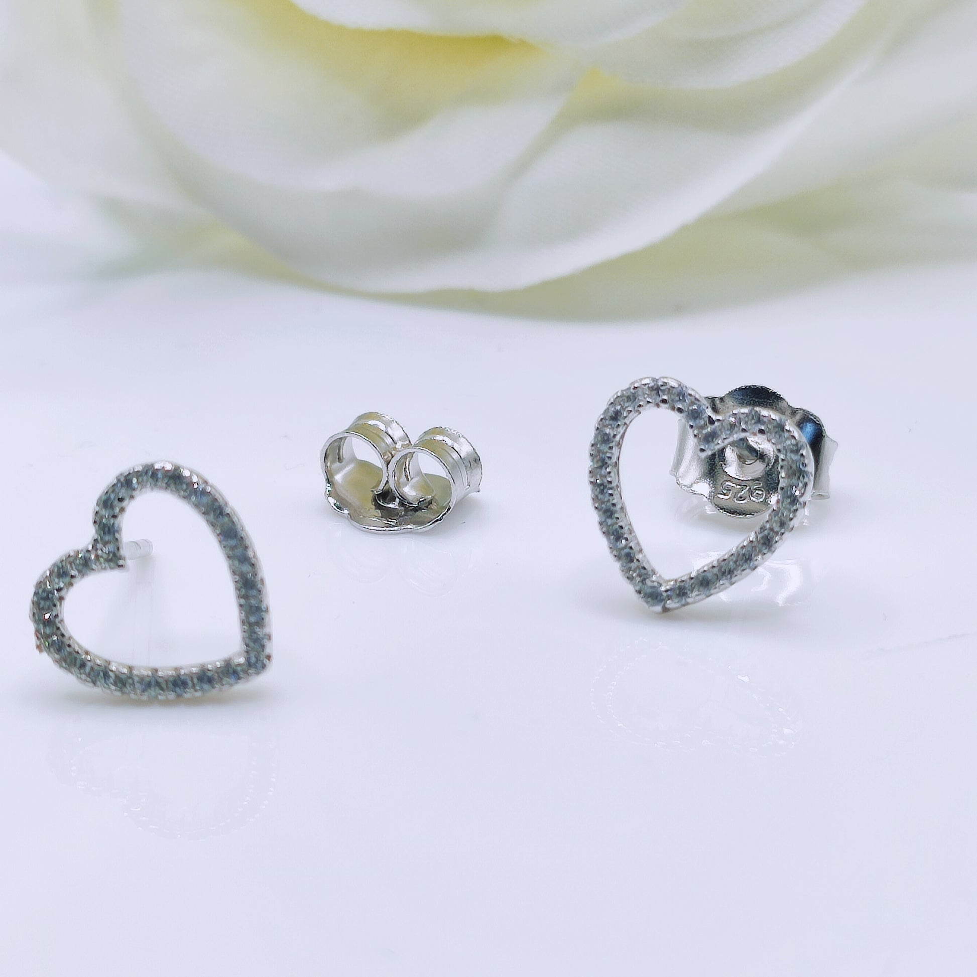 Sterling Silver Cubic Zirconia Heart Stud Earrings - Mia Ishaaq