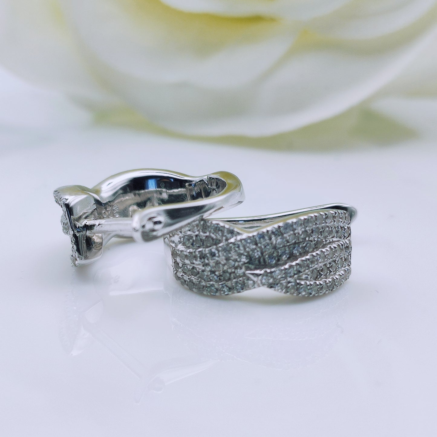 Sterling Silver Pave Cubic Zirconia Hoop Earrings - Mia Ishaaq