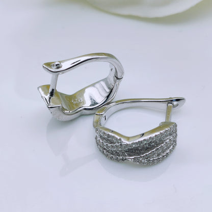 Sterling Silver Pave Cubic Zirconia Hoop Earrings - Mia Ishaaq