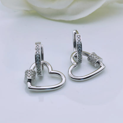 Sterling Silver Love Heart Hoop Dangle Earrings - Mia Ishaaq