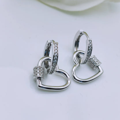 Sterling Silver Love Heart Hoop Dangle Earrings - Mia Ishaaq