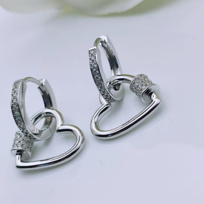 Sterling Silver Love Heart Hoop Dangle Earrings - Mia Ishaaq