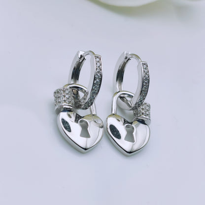 sterling silver heart lock drop earrings - Mia Ishaaq