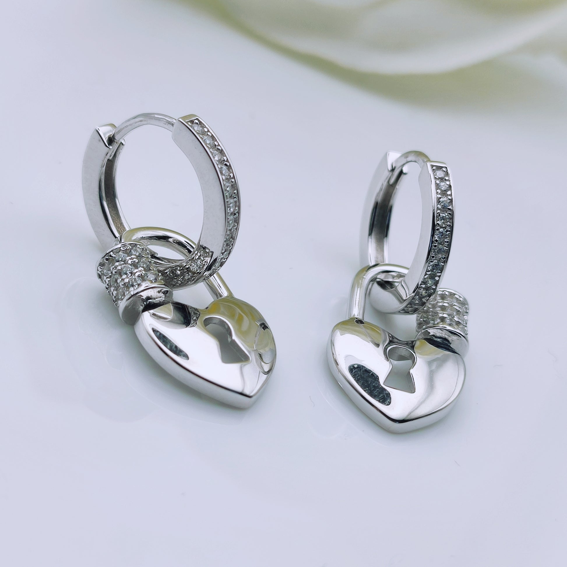 sterling silver heart lock drop earrings - Mia Ishaaq