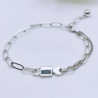 Sterling silver padlock and key link chain bracelet - Mia Ishaaq