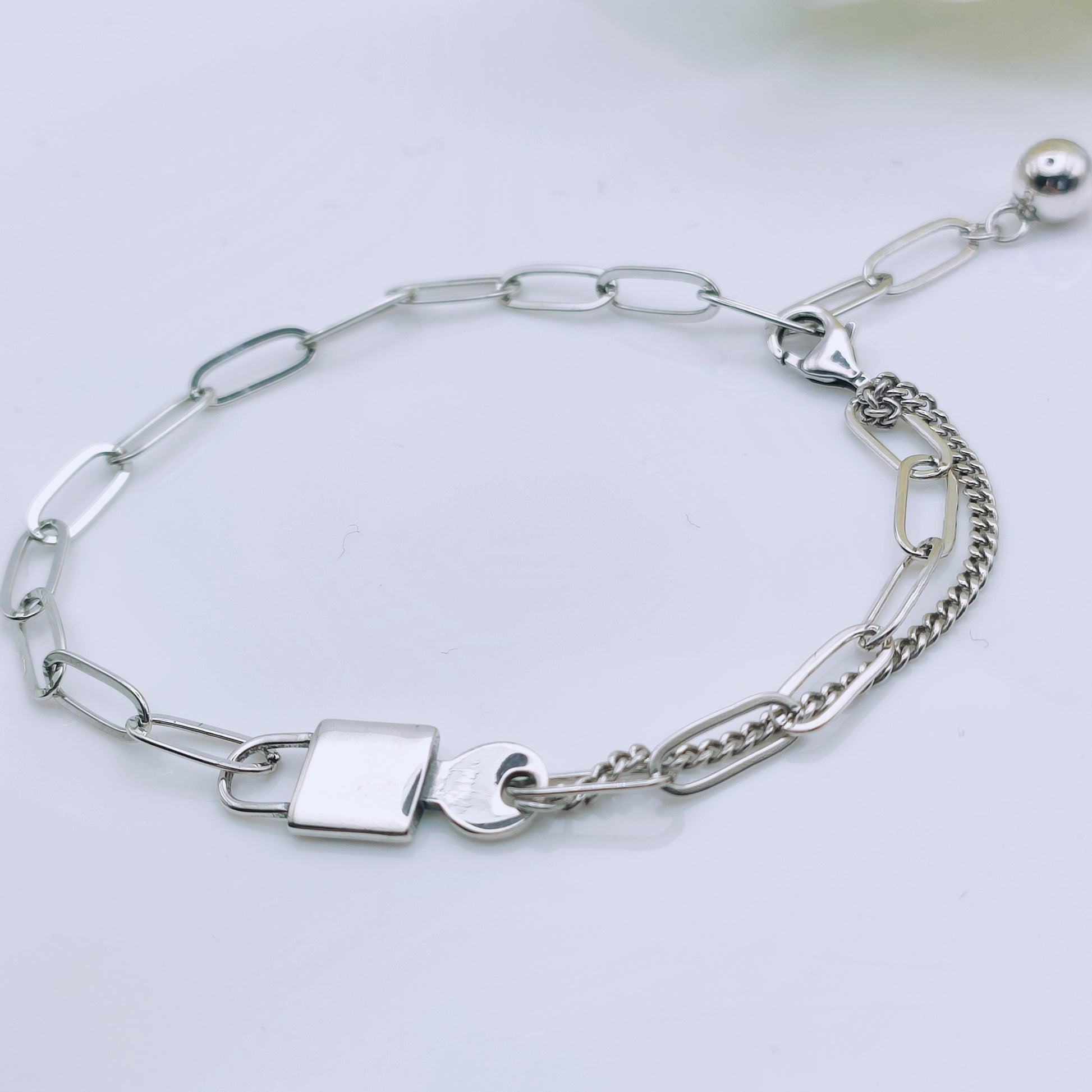 Sterling silver padlock and key link chain bracelet - Mia Ishaaq