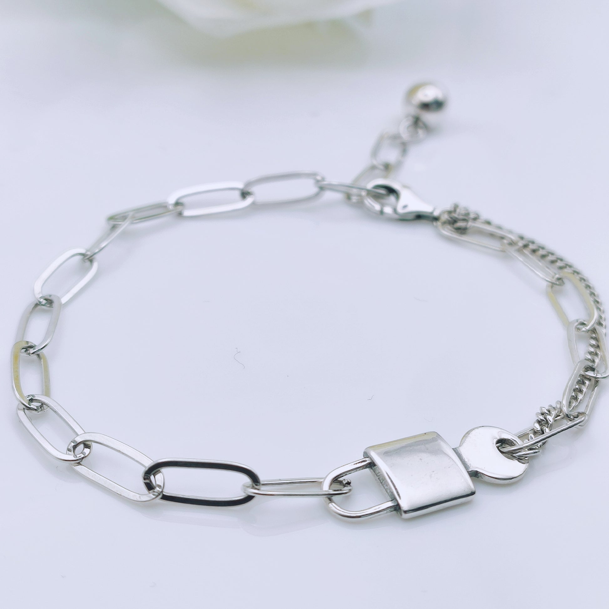 Sterling silver padlock and key link chain bracelet - Mia Ishaaq