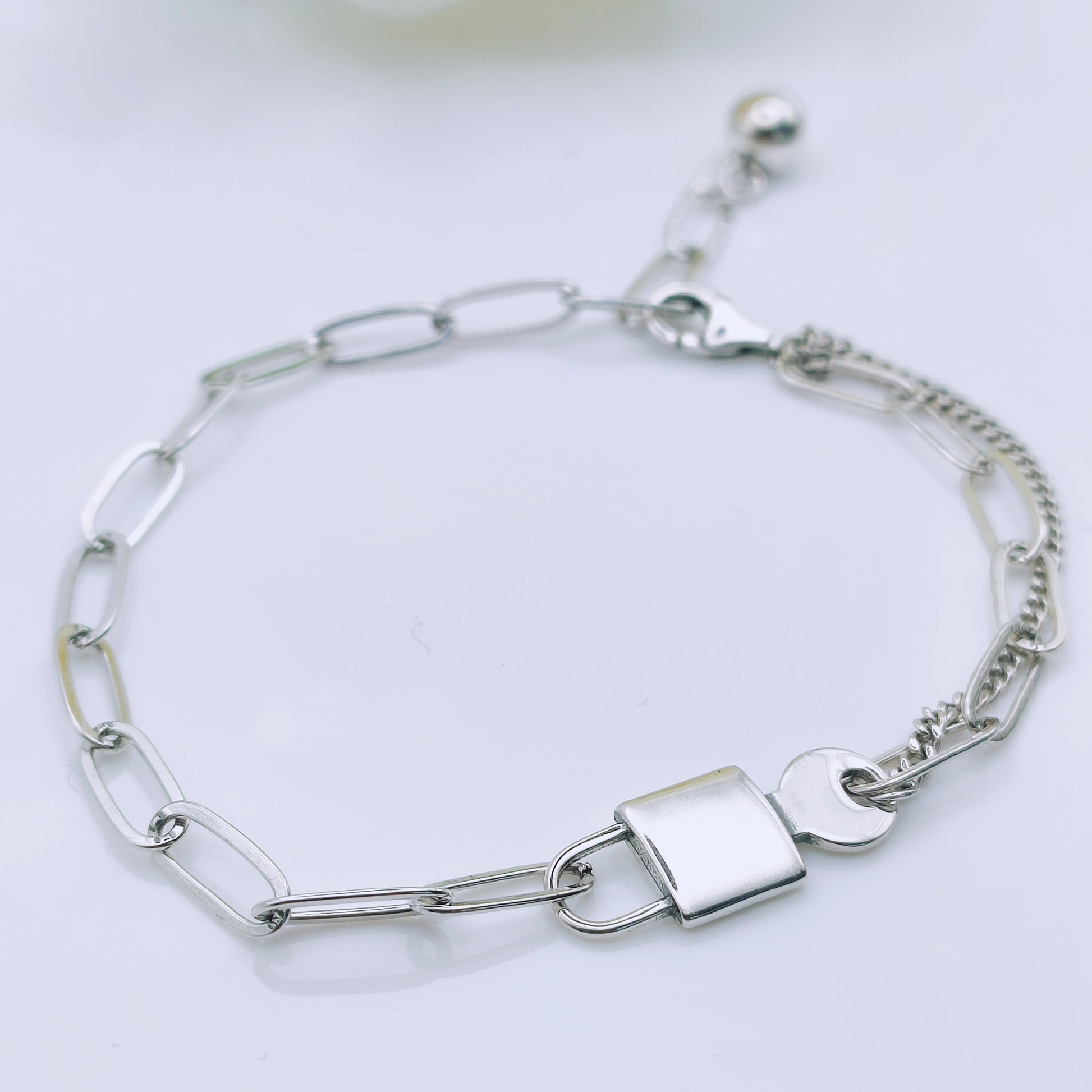 Sterling silver padlock and key link chain bracelet - Mia Ishaaq