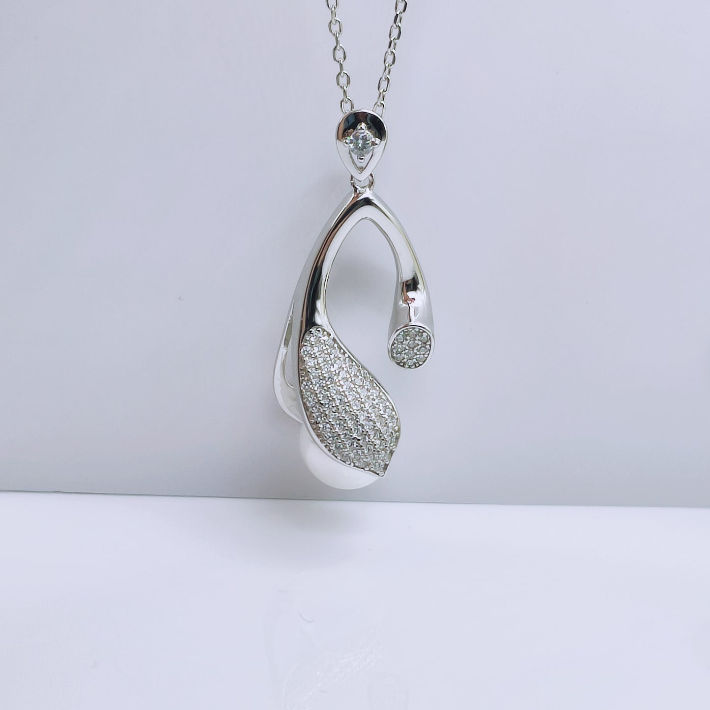 Natural Freshwater pearl sterling silver necklace with clear cubic zirconia - Mia Ishaaq