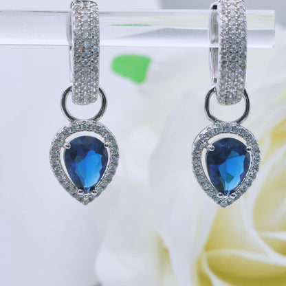 Blue Zirconia Pave Hoop Earrings