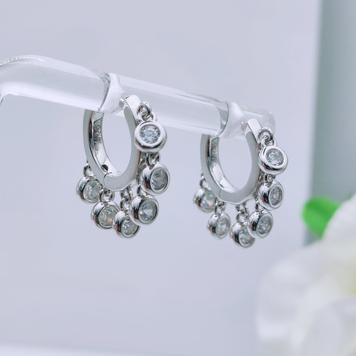 Sterling Silver Dangle Cubic Zirconia Drops Hoop Earrings - Mia Ishaaq